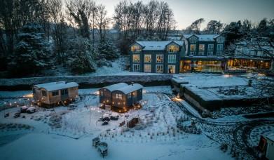 Aerial view of Another Place, The Lake in the snow