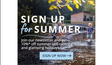 Graphic promoting the Sign Up for Summer offer at Hill of Oaks