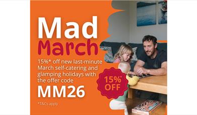 Graphic promoting the Mad March offer at Waterfoot Park in the Lake District, Cumbria