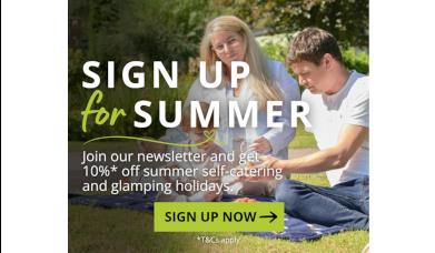 Graphic promoting the Sign Up for Summer promotion at Newby Bridge Country Caravan Park