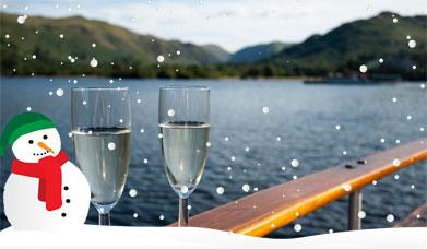 Two glasses of prosecco on an Ullswater 'Steamers' cruise