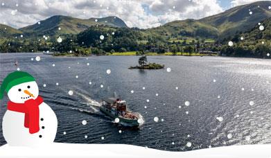 Aerial view of an Ullswater 'Steamers' boat on Ullswater