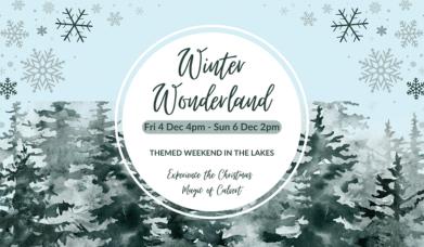 Wintry illustration and advert for the Inclusive Christmas Themed Weekend Break with Lake District Calvert Trust