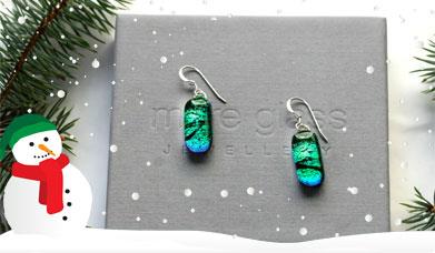 Sterling Silver Eye-catching drop earrings in Emerald from Mere Glass Jewellery and Art