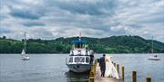 Bridal Couple Approaching a Windermere Lake Cruises Vessel in the Lake District, Cumbria