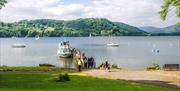 Wedding Guests Disembarking from a Windermere Lake Cruises Vessel in the Lake District, Cumbria