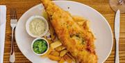 Fish and Chips at The Crown Inn at Pooley Bridge in Ullswater, Lake District
