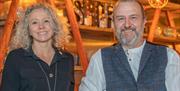 Owners Andy and Zoe Arnold-Bennet at Shed 1 Distillery in Ulverston, Cumbria