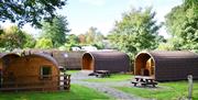 Glamping pod exteriors at Woodclose Park in Kirkby Lonsdale, Cumbria