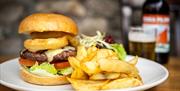 Burger and Chips at Alexander's Pub in Kendal, Cumbria