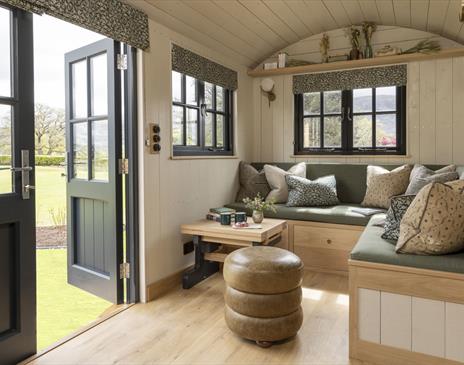 Entrance and Lounge at Family Shepherd's Hut at Another Place, The Lake in Ullswater, Lake District