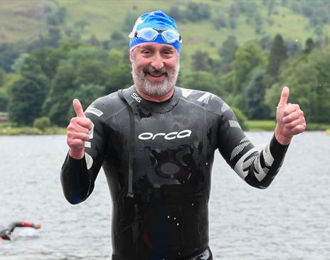 Happy Participant at Aquasphere Epic Lakes Swim Ullswater in the Lake District, Cumbria