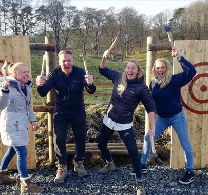 Groups at Archery and Axe Throwing with Graythwaite Adventure near Hawkshead, Lake District