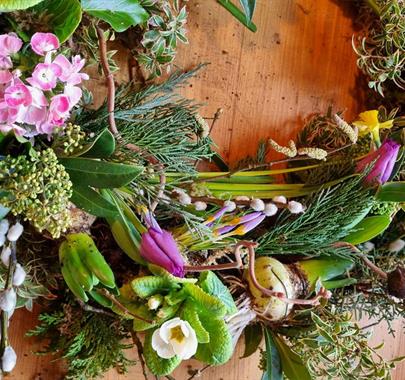 Spring Wreath Made at a Workshop at The Beacon Museum in Whitehaven, Cumbria