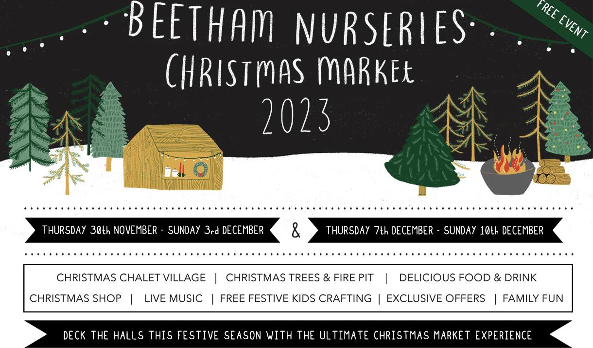 Poster for Christmas Market Weekend at Beetham Nurseries in Beetham, Cumbria