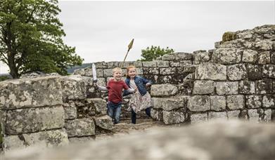 Children Playing at Birdoswald Roman Fort near Brampton, Cumbria