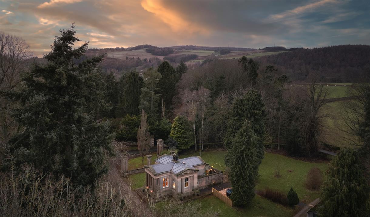 Sunset Drone Photo of a Boutique Retreats Cottage in the Lake District, Cumbria