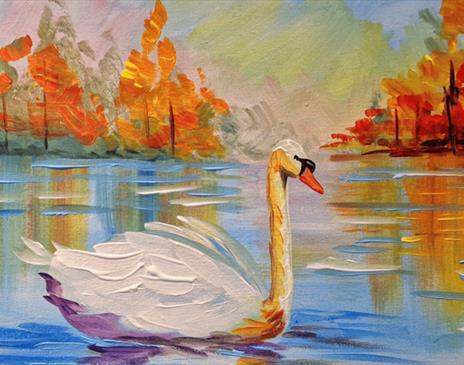 Painting of a Swan made at the Brush & Tipple Paint Party at The Swan Hotel in Newby Bridge, Lake District