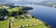 View of Ullswater Yacht Club from above, in the Lake District, Cumbria