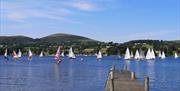 View of Yachts on Ullswater from Ullswater Yacht Club in the Lake District, Cumbria