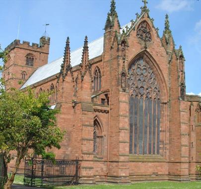 Exterior and Gardens of Carlisle Cathedral in Carlisle, Cumbria