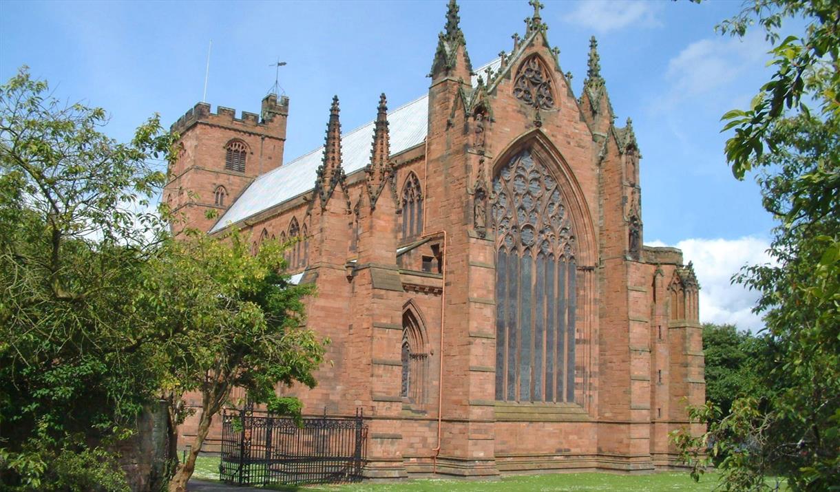 Exterior and Gardens of Carlisle Cathedral in Carlisle, Cumbria