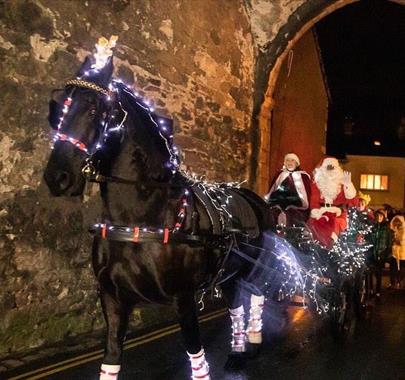 Santa in a Carriage at Christmas in Cartmel