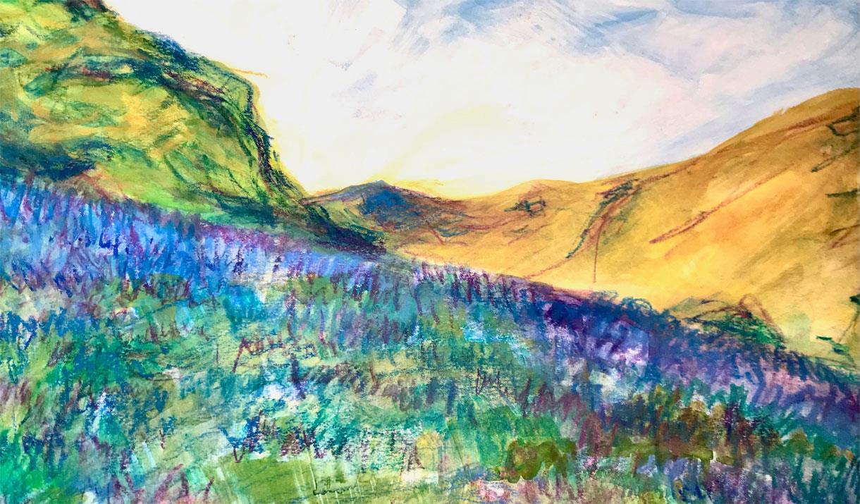 Lakeland Landscape Artwork from a Workshop at Cowshed Creative in Staveley, Lake District