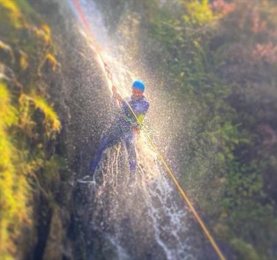 Visitor Canyoning at Devi's Canyon with Crags Adventures in the Lake District, Cumbria