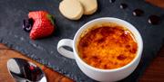 Creme Brulee at The Restaurant at Crooklands Hotel in Milnthorpe, Cumbria