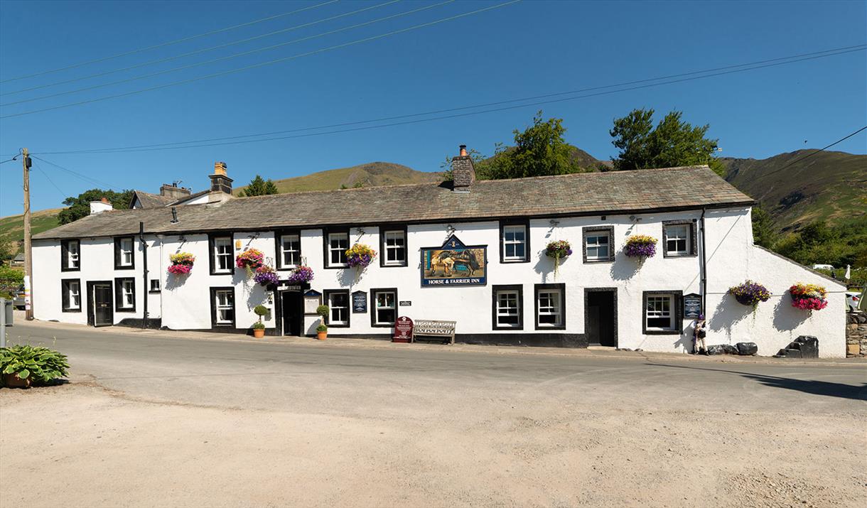 Exterior and Flowers in Bloom at The Horse and Farrier Inn in Threlkeld, Lake District