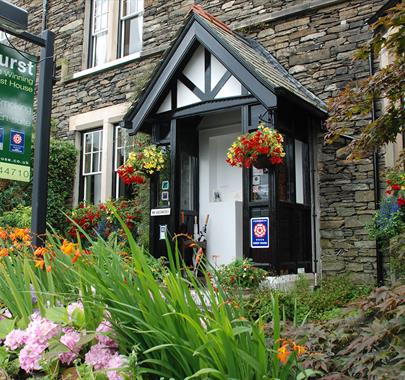 Front Entrance and Signage at Denehurst Guest House in Windermere, Lake District