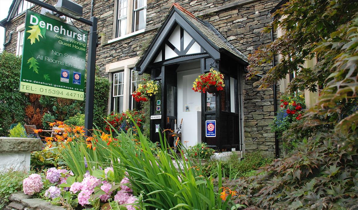 Front Entrance and Signage at Denehurst Guest House in Windermere, Lake District