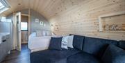 Dining and Living Space inside a Pod at Eden Heights Glamping in Appleby-in-Westmorland, Cumbria