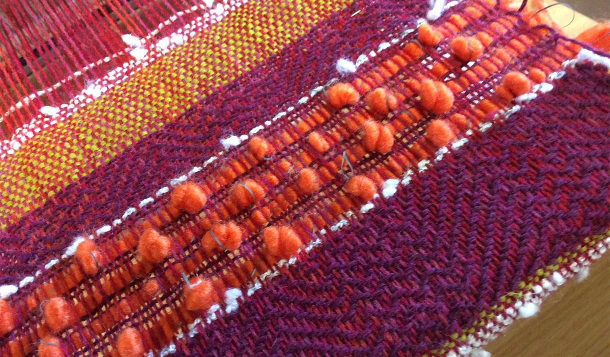 Fabric from the Colour, Texture and Pattern Weaving Workshop with Jan Beadle at Farfield Mill in Sedbergh, Cumbria