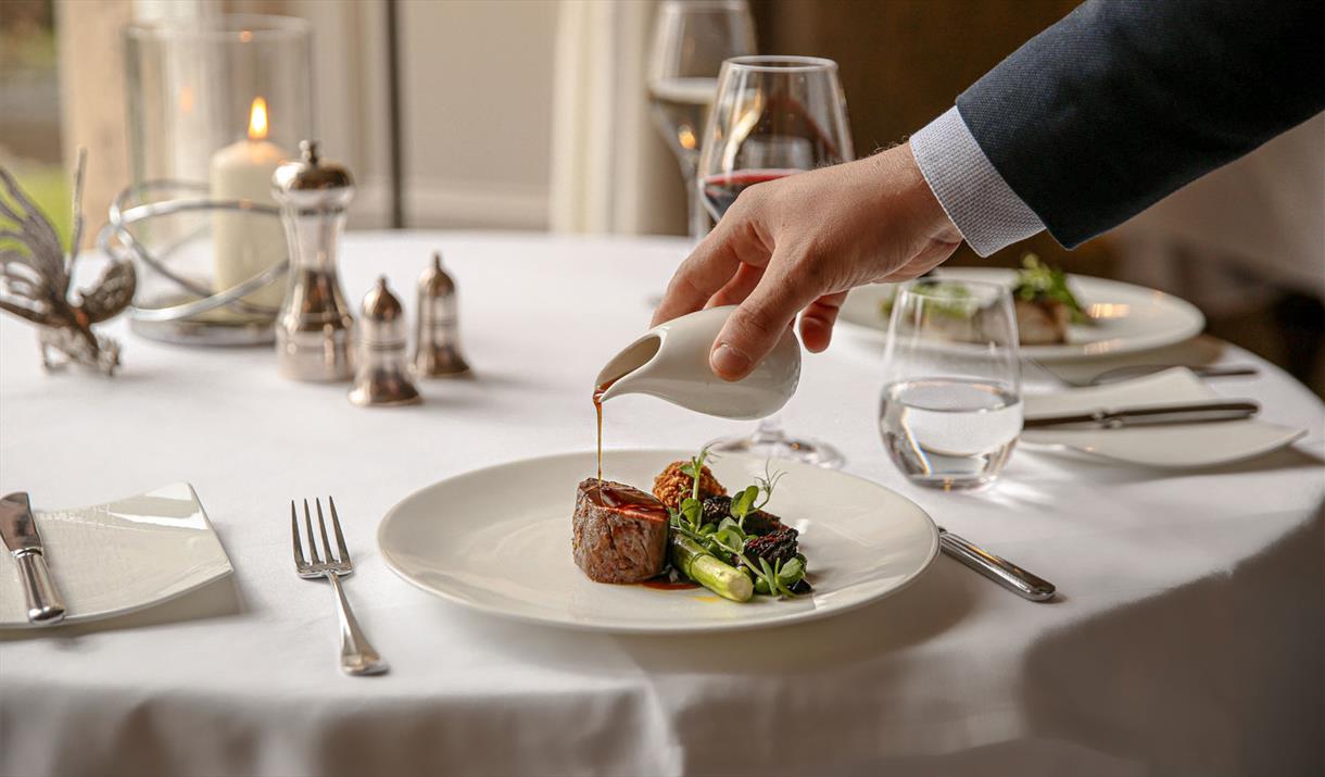 Fine Dining Service at The Cedar Tree Restaurant at Farlam Hall in Hallbankgate, Cumbria