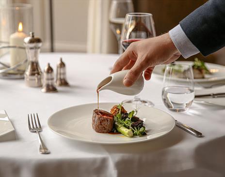Fine Dining Service at The Cedar Tree Restaurant at Farlam Hall in Hallbankgate, Cumbria