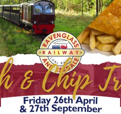 Poster for Fish and Chip Trains at Ravenglass & Eskdale Railway in Ravenglass, Cumbria