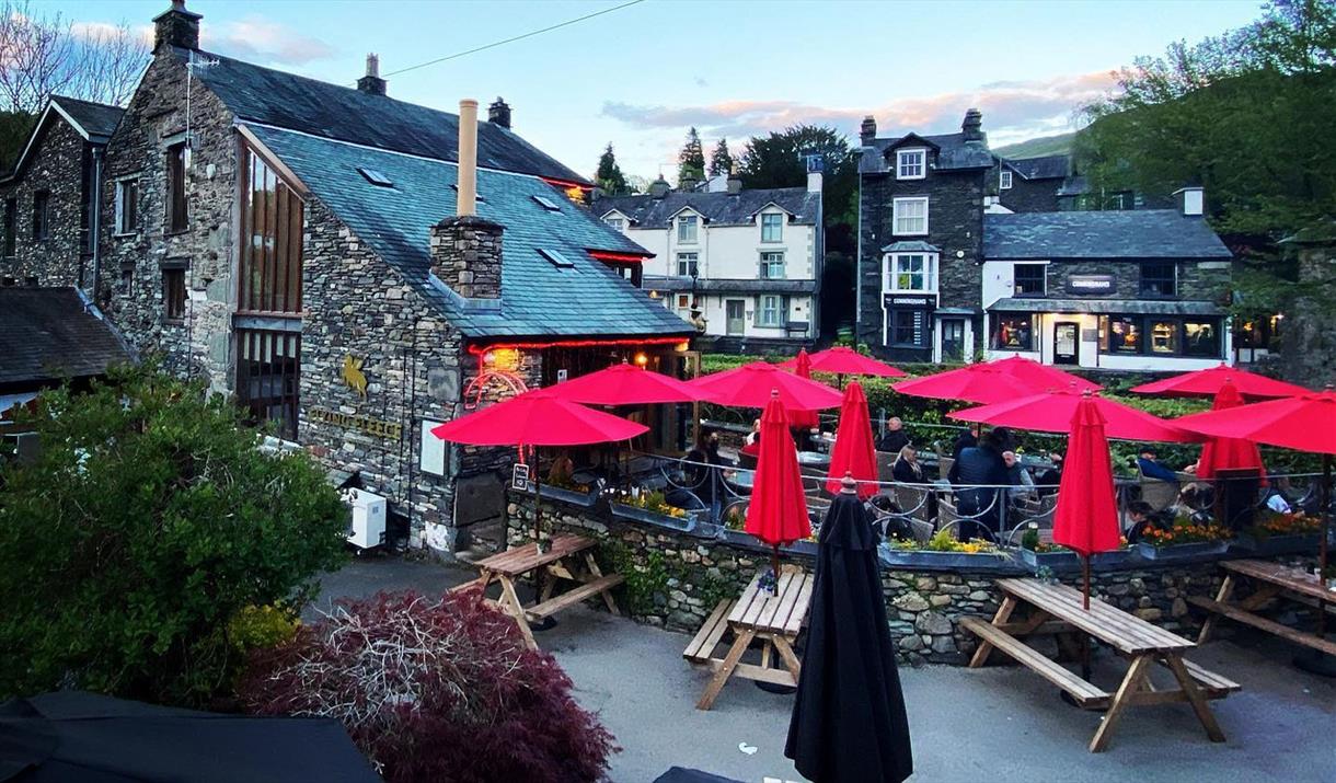 Outdoor seating at The Flying Fleece in Ambleside, Lake District