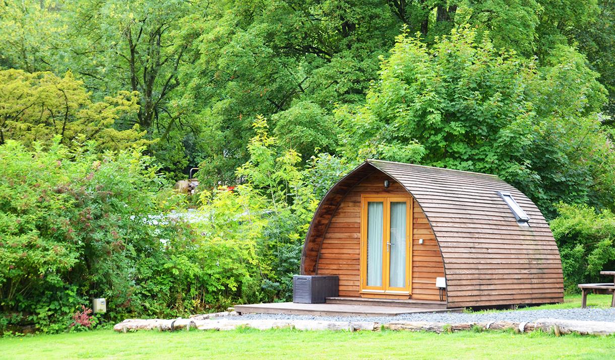 Glamping pods and woodlands at Waterfoot Park in Pooley Bridge, Lake District
