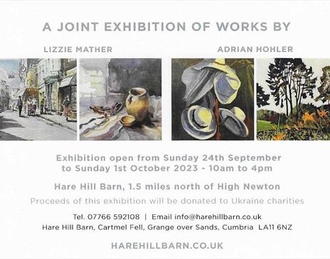 Poster for Exhibition of Joint Works by Lizzie Mather and Adrian Hohler at Hare Hill Barn in Cartmel Fell, Lake District