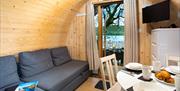 Glamping pod interior at Hill of Oaks Holiday Park in Windermere, Lake District