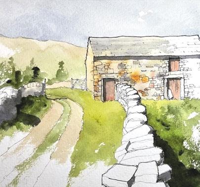 Line & Wash Painting by John Harrison at Quirky Workshops at Greystoke Craft Garden & Barns in Greystoke, Cumbria