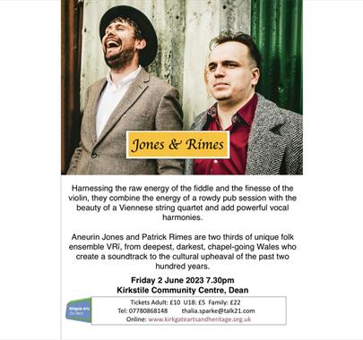 Poster for a Performance by Jones & Rimes at the Kirkstile Community Centre in Dean, Cumbria