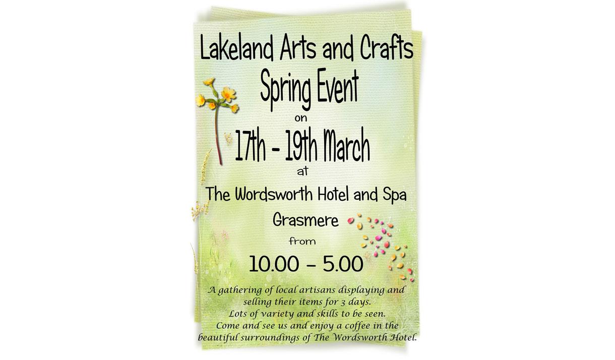 Flyer with information for the Lakeland Arts and Crafts Spring Event at Wordsworth Hotel & Spa in Grasmere, Lake District