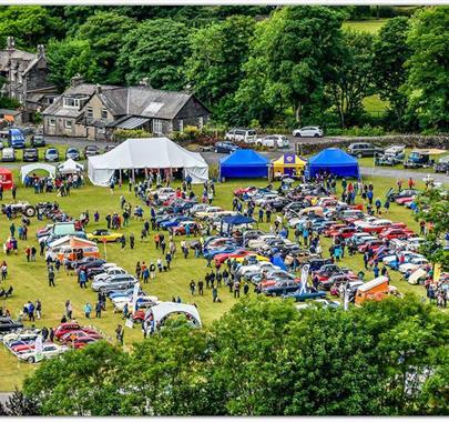Photo from above the Lakes Charity Classic Vehicle Show in Staveley, Lake District