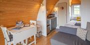 Croft Foot Glamping Pods - kitchen and living area