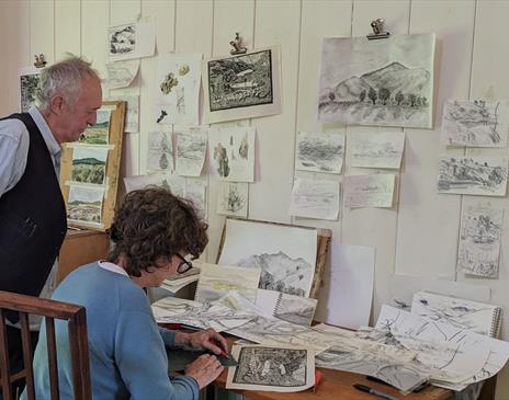 Visitors Sketching at an Art Course with Long House Studios in Kentmere, Lake District