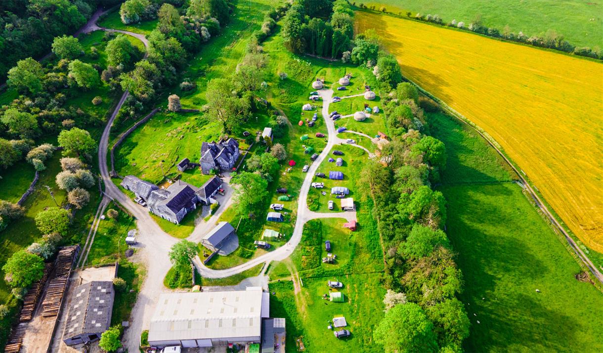 Aerial View of Moss Howe Farm Campsite in Witherslack, Lake District