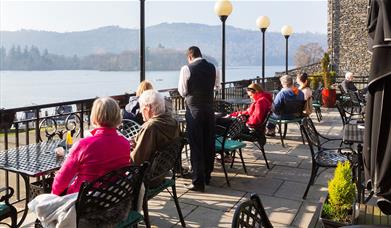 Relaxing Drinks on the Terrace at Macdonald Old England Hotel & Spa in Bowness-on-Windermere, Lake District